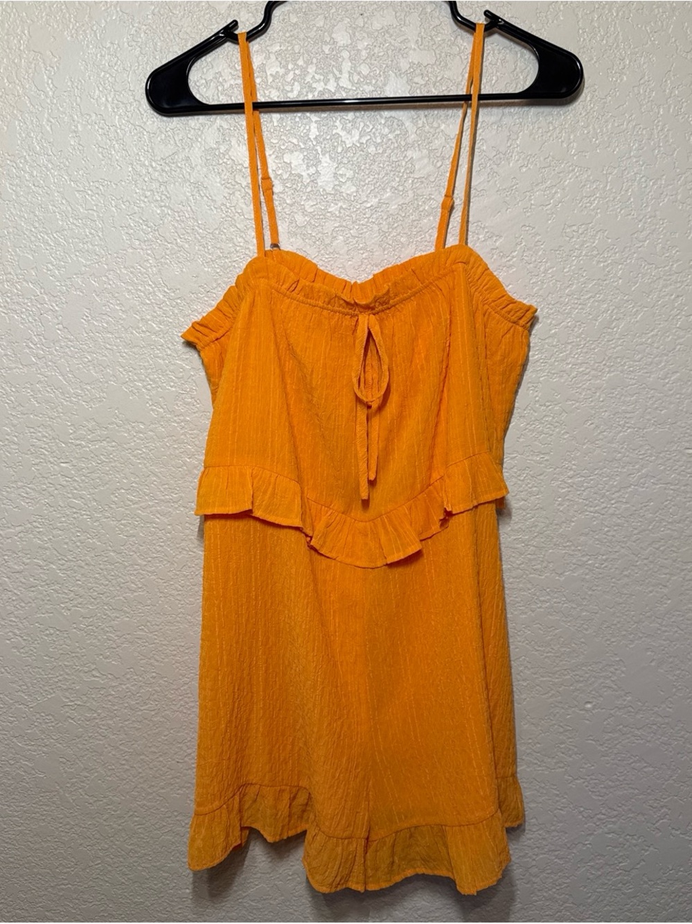 Le Lis Orange Ruffle Tie-Front Romper